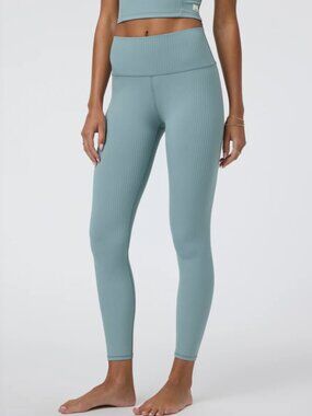 Vuori Ribbed High-Waist Leggings in Dusty Teal